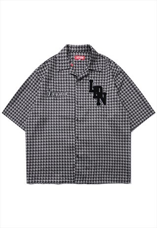 TREND LETTER EMBROIDERED PLAID SHIRT