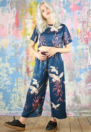 CROPPED PANTS & TOP CO-ORDINATES STORK PRINT