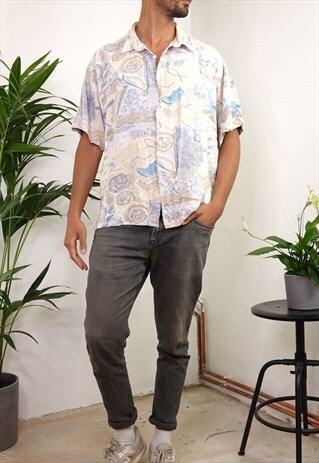 VINTAGE 90S SHIRT GEOMETRICAL PRINT SHORT SLEEVED MEDIUM MEN