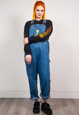 TWEETIE PIE VINTAGE 90'S BLUE DENIM LONG LENGTH DUNGAREES