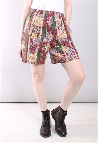 VINTAGE 90S FLORAL STRIPE HIGH WAISTED FESTIVAL SHORTS