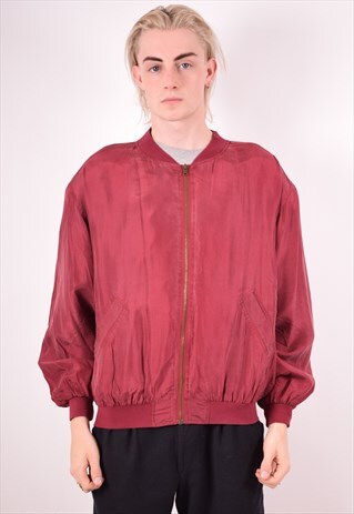 MENS VINTAGE SILK BOMBER JACKET LARGE RED 90S