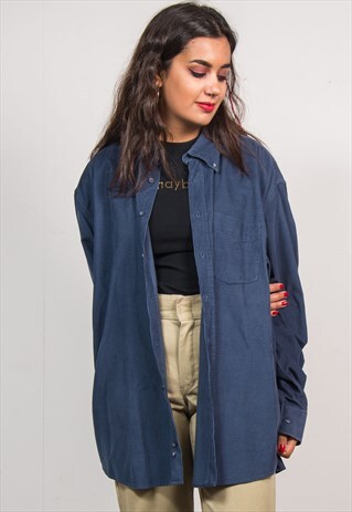 90'S VINTAGE DARK BLUE GRUNGE STYLE OVERSIZE CORD SHIRT