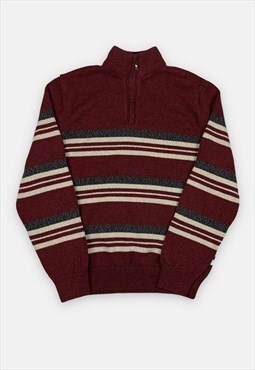 Chaps burgundy and grey striped knitted 1/4 zip jumper M