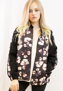 Coconut tree Floral Print Bomber Jacket in black white color