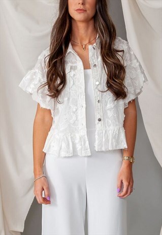 'PETAL' EMBROIDERED SHIRT JACKET IN IVORY