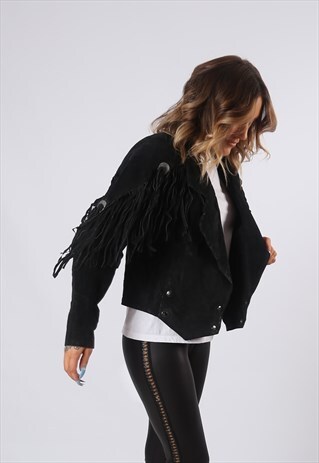TASSEL FRINGE SUEDE LEATHER JACKET UK 12 (61L)