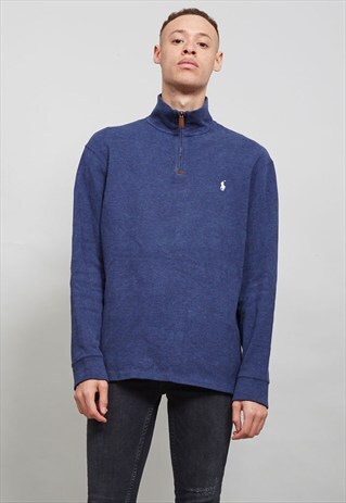 NAVY BLUE CLASSIC RIBBED RALPH LAUREN ZIP UP SWEATER