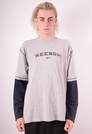 REEBOK MENS VINTAGE TOP LONG SLEEVE LARGE GREY 90S