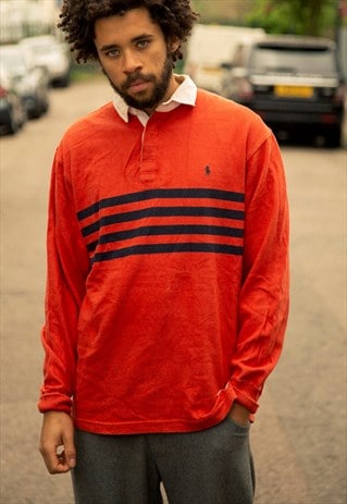 RALPH LAUREN RUGBY SWEATSHIRT IN RED AND NAVY