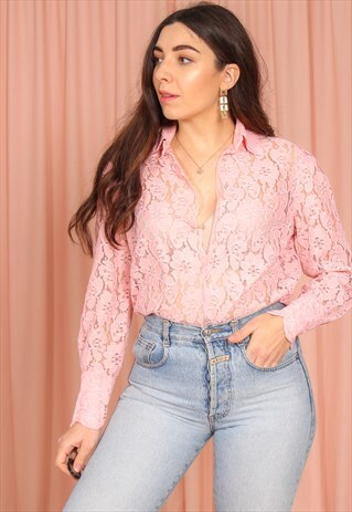 VINTAGE 50S BLOUSE IN PINK LACE
