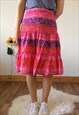 VINTAGE 90S RED PINK & PURPLE MIDI SKIRT