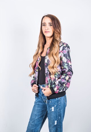 VINTAGE 1980S FESTIVAL PURPLE PATTERNED BOMBER JACKET