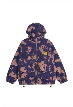 Tie-dye corduroy bomber abstract puffer bleached jacket blue