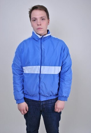90S BLUE WHITE STRIPED SPORT JACKET, VINTAGE TRACK JACKET
