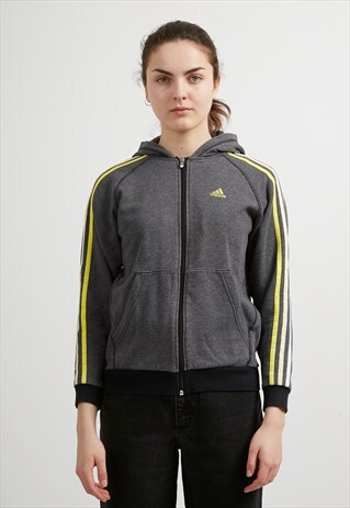 VINTAGE GREY YELLOW ADIDAS ZIP HOODIE TRACK JACKET