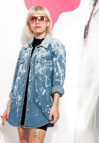 VINTAGE LEVI'S DENIM SHIRT REWORKED BLEACHED UNISEX JACKET