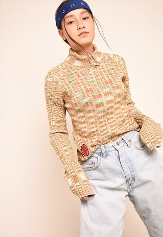 Y2K RETRO JAZZY TEEN RIBBED KNIT CARDIGAN