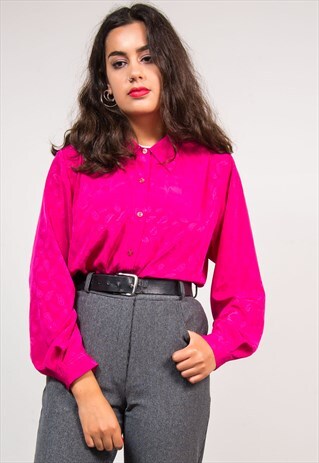 90'S VINTAGE BRIGHT SHINY PINK PAISLEY PATTERN SHIRT