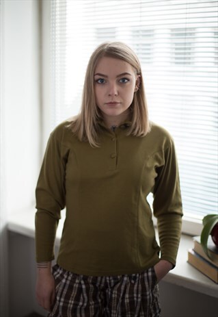 VINTAGE 80'S KHAKI HIGH COLLAR TOP