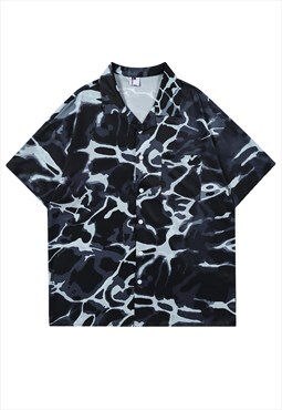 Sea print shirt y2k abstract graphic top in dark sea black