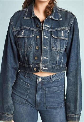 VINTAGE 90'S RETRO PARIS CHIC TEEN DENIM CROPPED JACKET