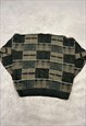 VINTAGE KNITTED JUMPER ABSTRACT PATTERNED GRANDAD SWEATER