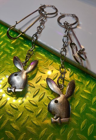 SILVER TONE BUNNY EARRINGS