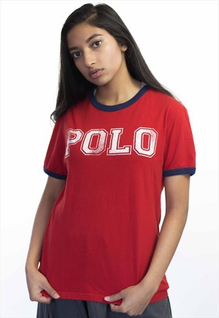 VINTAGE POLO RALPH LAUREN LOGO T-SHIRT 90S L 4.5