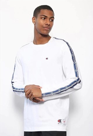 VINTAGE CHAMPION TAPE LOGO LONG SLEEVED T-SHIRT WHITE