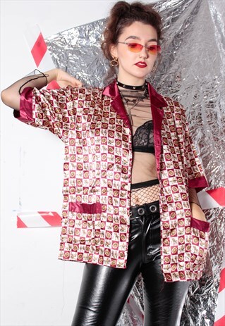CHECKED HORSE MANDALA KIMONO SHIRT 90S GRUNGE Y2K BOHO POLO