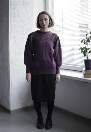 VINTAGE 80'S PURPLE GLOSSY KNITTED JUMPER