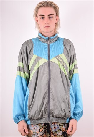 REEBOK MENS VINTAGE TRACKSUIT TOP JACKET XL GREY 90S