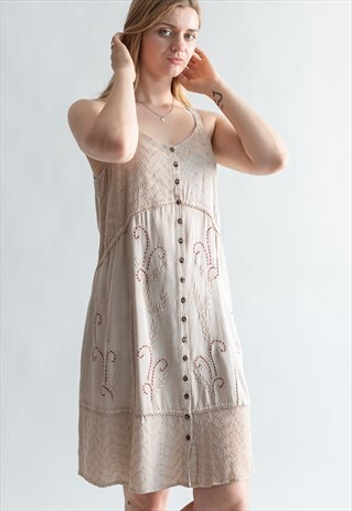 VINTAGE 70S BOHO STRAP DRESS WITH EMBROIDERY