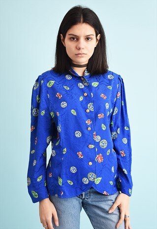 80'S RETRO GEM PRINT SILK MOMS SHIRT TOP