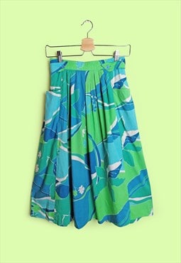 90's HAMMER High Waist Full Skirt Green Turquoise Pleats