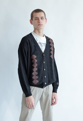 VINTAGE 80S MINIMAL DADS CARDIGAN WITH ABSTRACT PATTERN