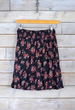 Vintage Floral Pattern Skirt Black And Red W25 BR280