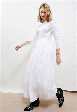 Vintage 70s Boho 3/4 Sleeve Lace Fit And Flare Wedding Dress