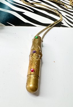 1970's Bejeweled Tube Amulet Long Necklace