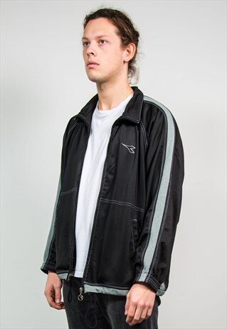 VINTAGE DIADORA BLACK TRACKSUIT JACKET TOP