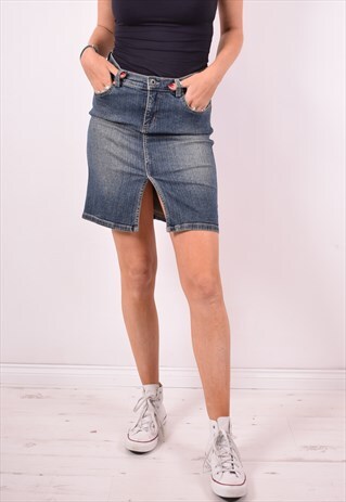 GUESS WOMENS VINTAGE DENIM SKIRT W30 BLUE 90S