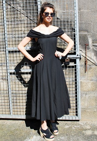 VINTAGE BLACK BARDOT FULL DRESS