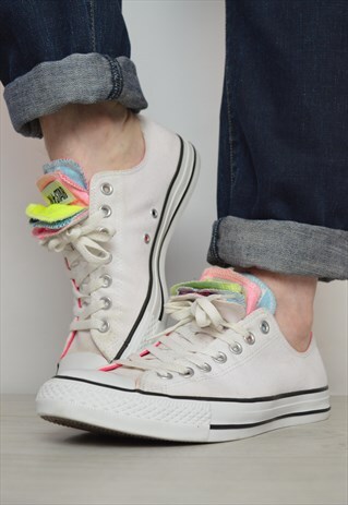 VINTAGE 90S CONVERSE WHITE & COLOURFUL MULTI TONGUEOX SHOES
