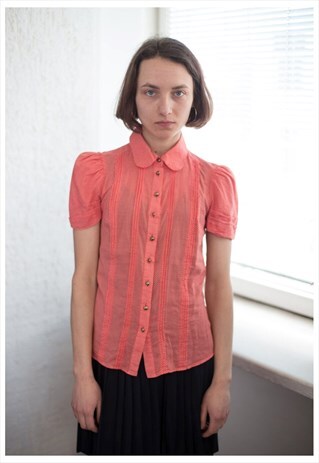 VINTAGE 70'S POLKA DOT SHORT PUFF SLEEVED BLOUSE IN RED