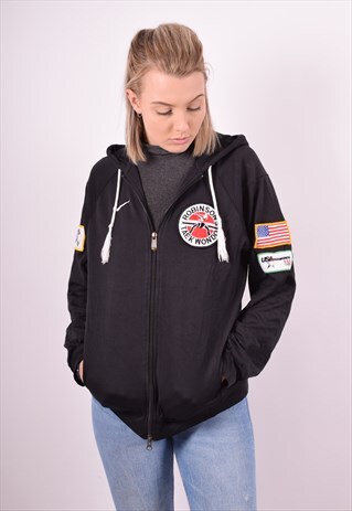 NIKE WOMENS VINTAGE HOODIE JACKET LARGE BLACK 90S