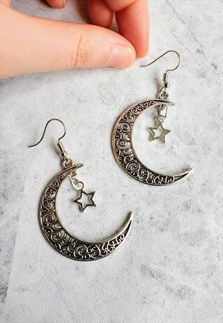 CELESTIAL MOON STATEMENT EARRINGS SILVER