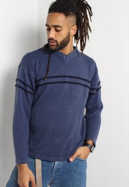 Vintage Y2K Rib Knitted Sweatshirt Jumper Blue