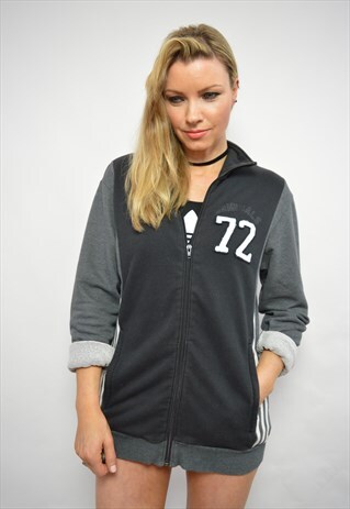 VINTAGE 90S ADIDAS GREY BLACK & WHITE SWEATSHIRT SPORTS TOP