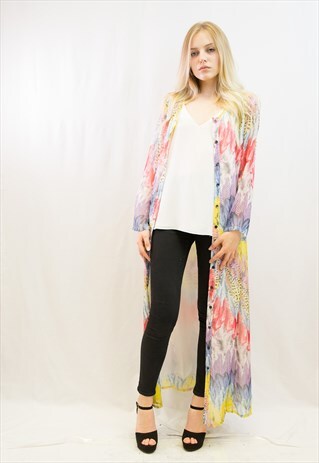 CHIFFON OVER ALL PRINTED MAXI DRESS (FEATHER PRINT)